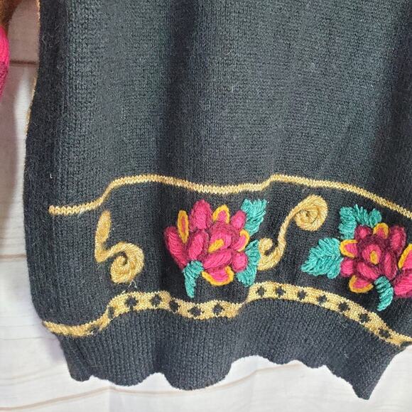 Vintage Carole Little Sweater Women Large Wool Black Rainbow Metallic Charms 90s - Picture 9 of 11